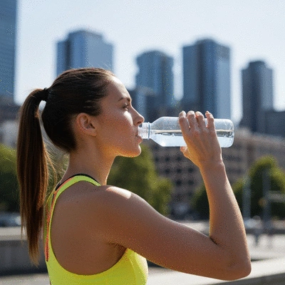 Person staying hydrated during a heatwave in Melbourne